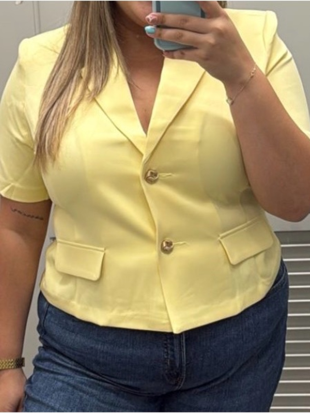 Soho Short-Sleeve Cream Blazer Blouse